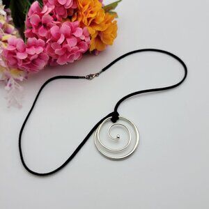 JCM 925 Sterling Silver Spiral Statement Pendant Cord Necklace 20" Soft Leather
